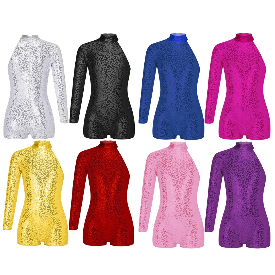 Tuta Jumpsuit Con Paillettes Per Bambine – Manica Lunga E Spalla Singola, Perfetta Per Festa E Danza