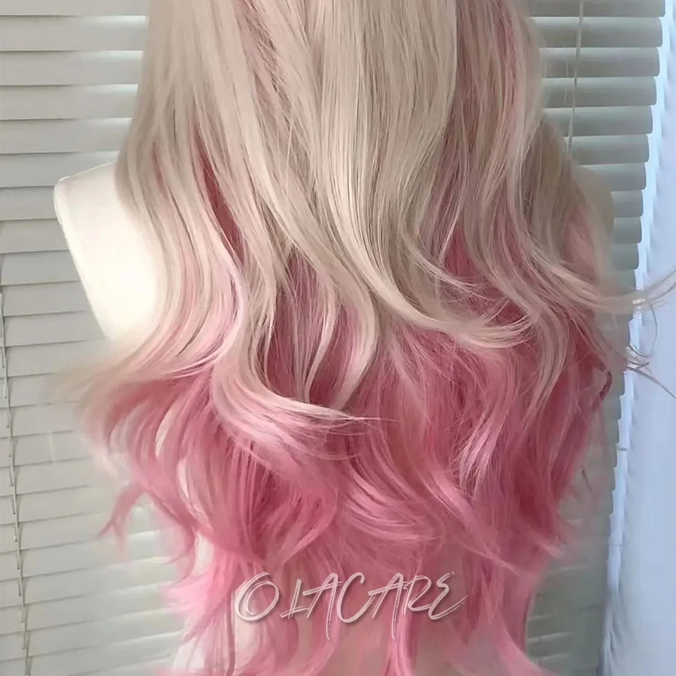 Pink Blonde Synthetic Lace Front Wig For Women Daily Use