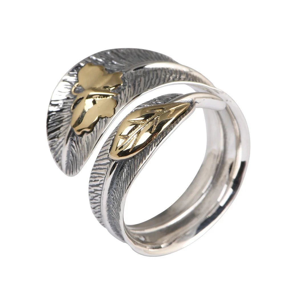 Real Pure 925 Sterling Silver Feather Ring Women Butterfly Vintage Simple Personality Design silver ring,silver rings