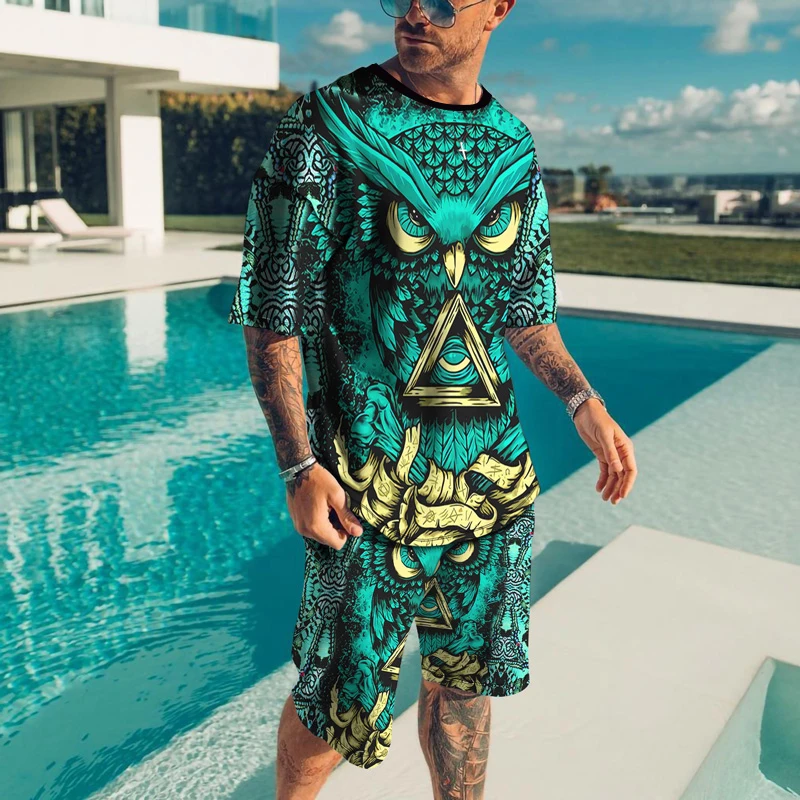 

2023 Men's Tracksuit Summer Vintage Fashion T-shirt Shorts Two-Piece Loose Outdoor Casual Jogging Sportswear Set Male Clothes