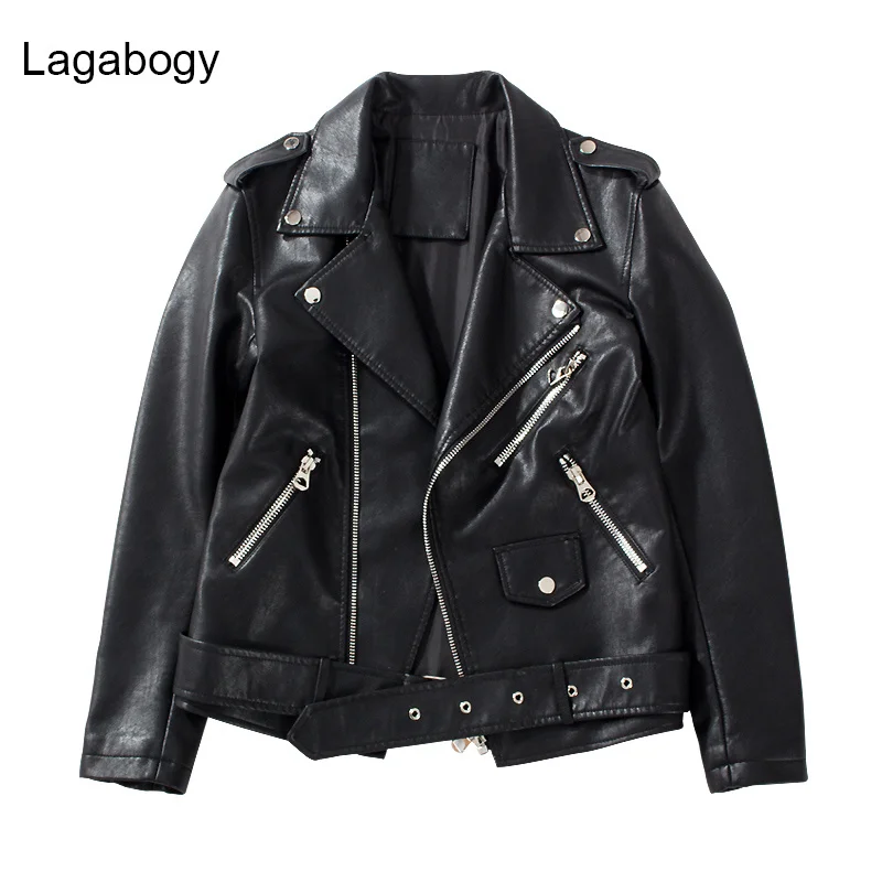 

PU Streetwear Black Lagabogy Leather Jacket Autumn Women Turn Down Collar Zipper Coat Female Moto Biker Outwear High Quality