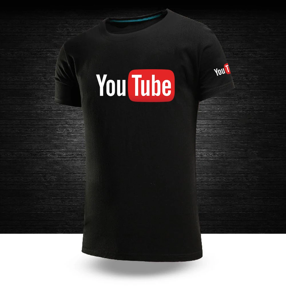 YouTube 2021 Men's New Summer Printing High Quality O-neck Fitness Short-Sleeved Fashion Solid Color Simple Casual T-shirts Tops
