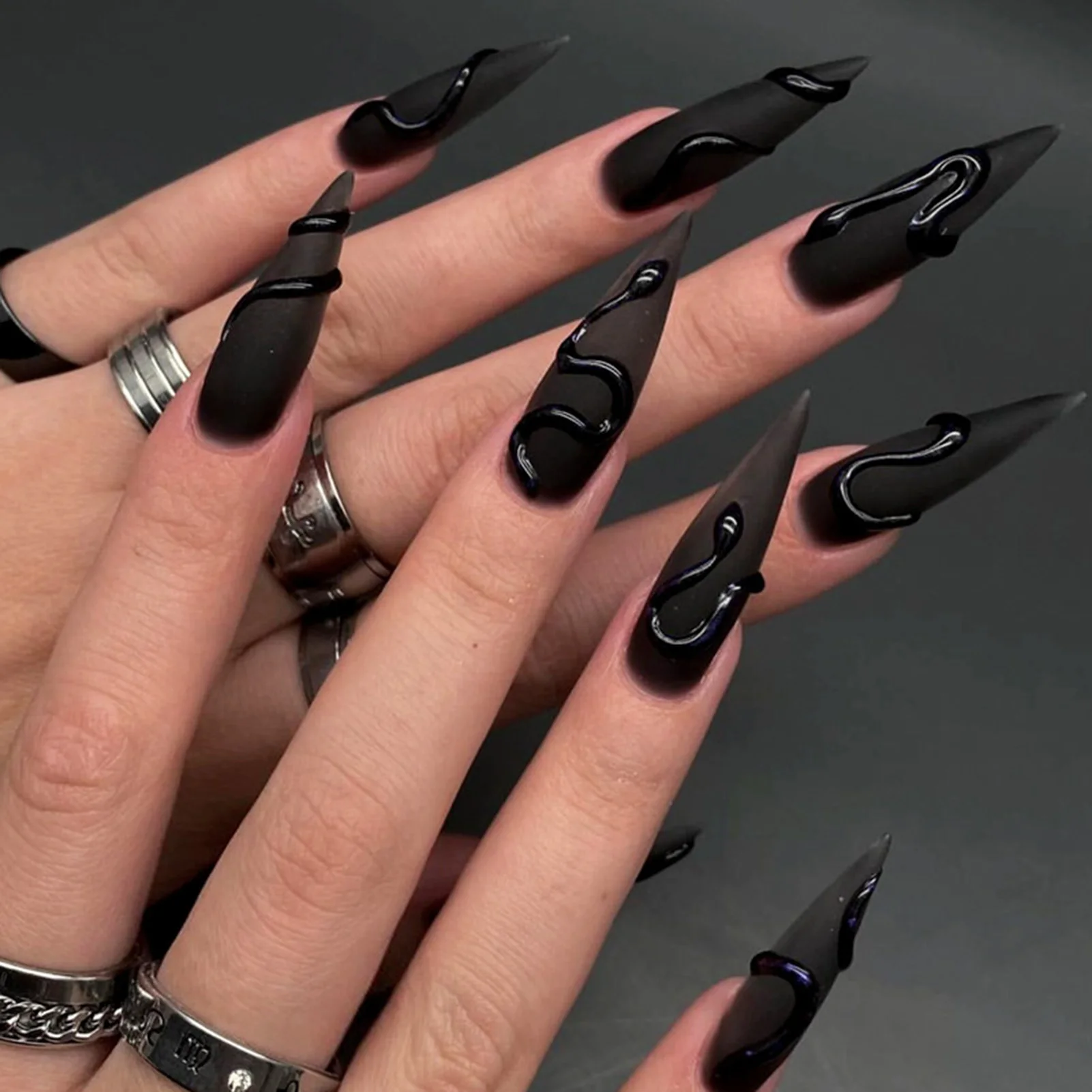 Gradiente nero stampa sulle unghie lunga Ballerina unghie finte copertura  completa indossabile unghie finte suggerimenti per le donne ragazze  Manicure fai da te 24 pezzi - AliExpress, image size:1601x1601