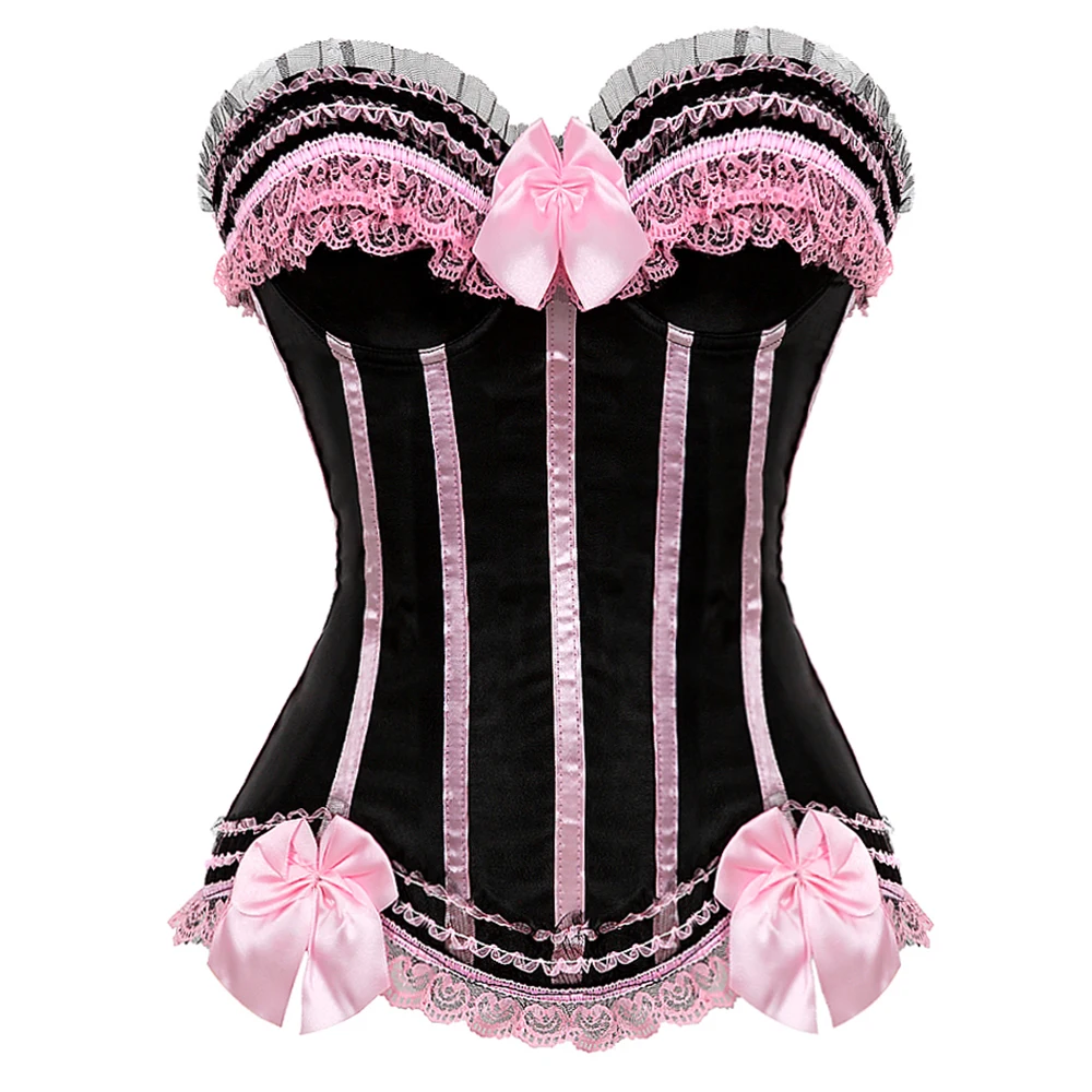 Sexy Pink Leopard & Lace Corset Bustier - Plus Size Gothic Floral Lingerie
