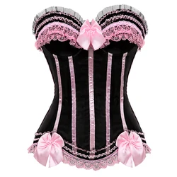Sexy Pink Leopard & Lace Corset Bustier - Plus Size Gothic Floral Lingerie - XXXL (Pink12)