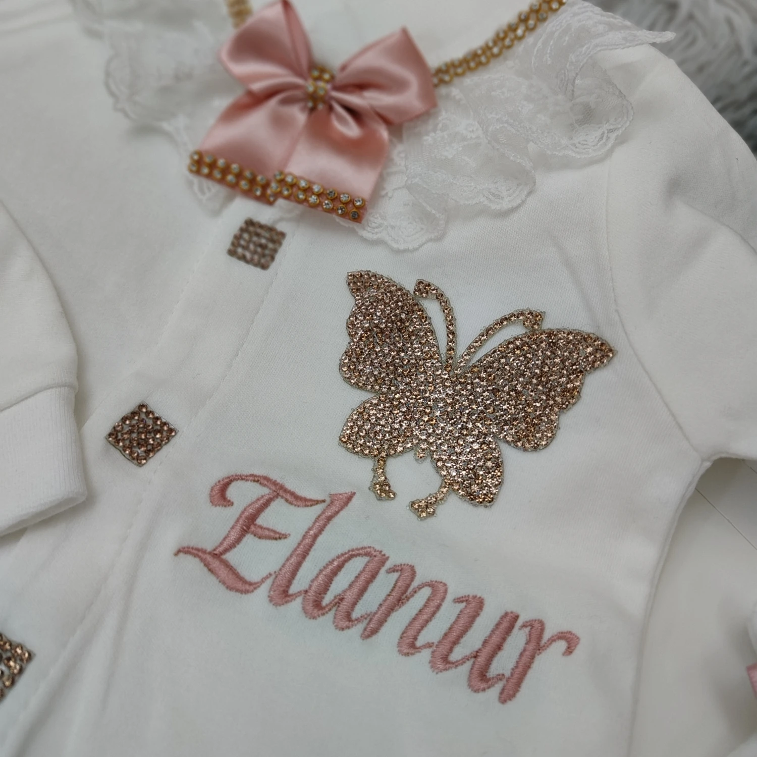4pcs 이름 맞춤형 Layette NewbornCrown 쥬얼리 환영 홈 Romper  옷  소녀 소년 의 면화 의상