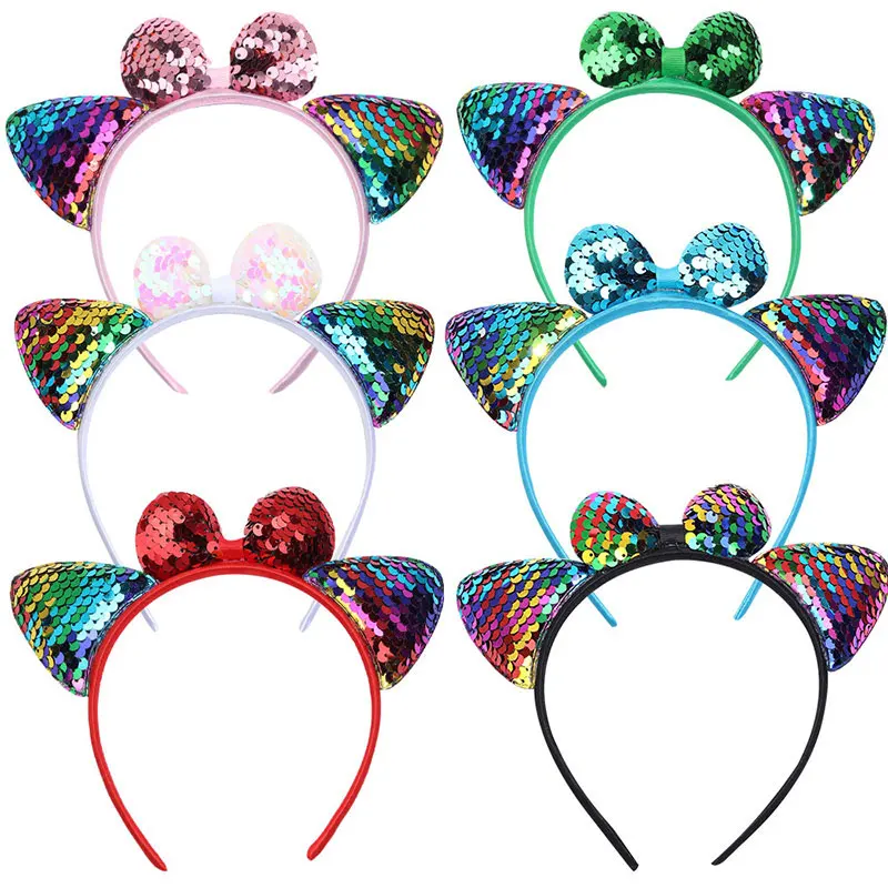 

New Children Sequined Headband Shiny Cat Ears Hair Hoops Girls Party Hair Decor Accessories Sweet Bling Hairband Headwear