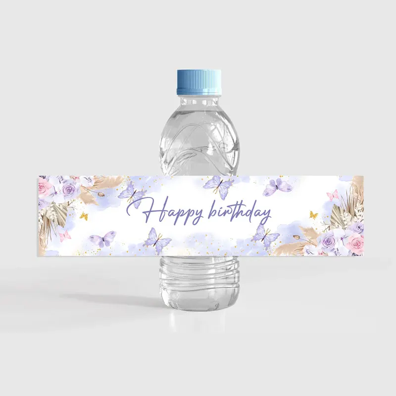 Custom Personalized Butterfly Birthday Party Water Bottle Stickers Floral Bottle Labels Girl Happy Birhday Baptism Wedding Decor