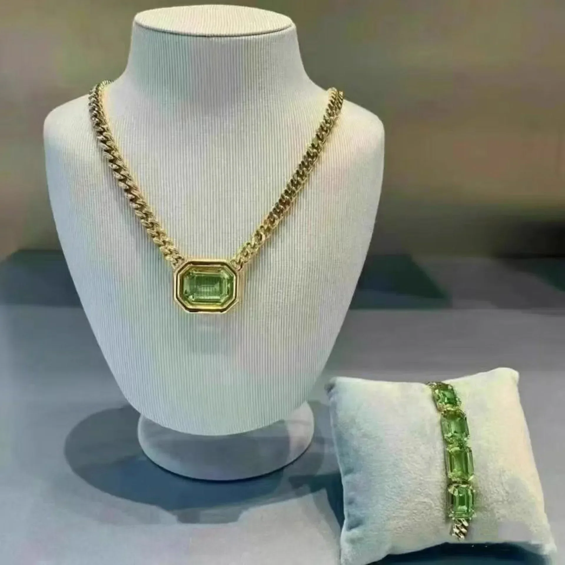 원래 S 자형 성격 귀걸이 여성 쥬얼리 세트 유행 스퀘어 컷 크리스탈 스테인레스 스틸 목걸이 팔찌 반지