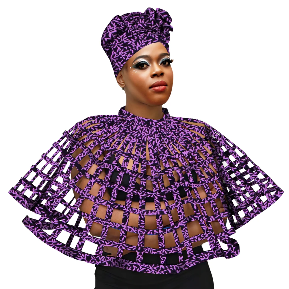 Ankara African Net Necklaces Shawl Collar Matching Headwrap Women Clothings Accessories Print Web Shoulder Necklace SP136