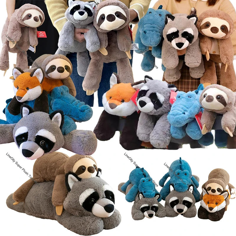 Super Soft Lazy Fluffy Stuffed Animals Plush Toys Kawaii Crouching Sloth Raccoon Fox Crocodile Throw Pillow for Girls Home Decor