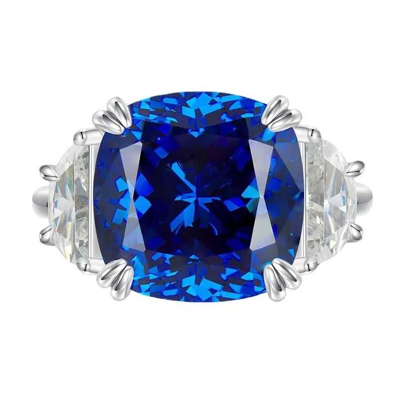 

Серебряное кольцо S925, длинное Золотое кольцо, новинка 2023, Серебро S925, 13*13 мм, ярко-голубое кольцо премиум-класса, искусственное кольцо