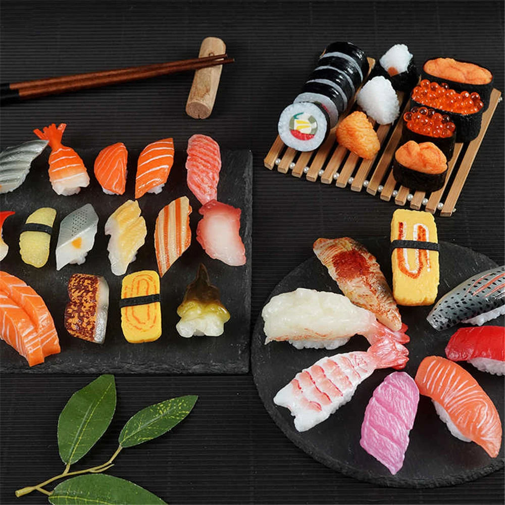 Japanese Cuisine food props hotel restaurant store shop decoration fake Simulation rice shrimp Salmon fish fillet slices sushi