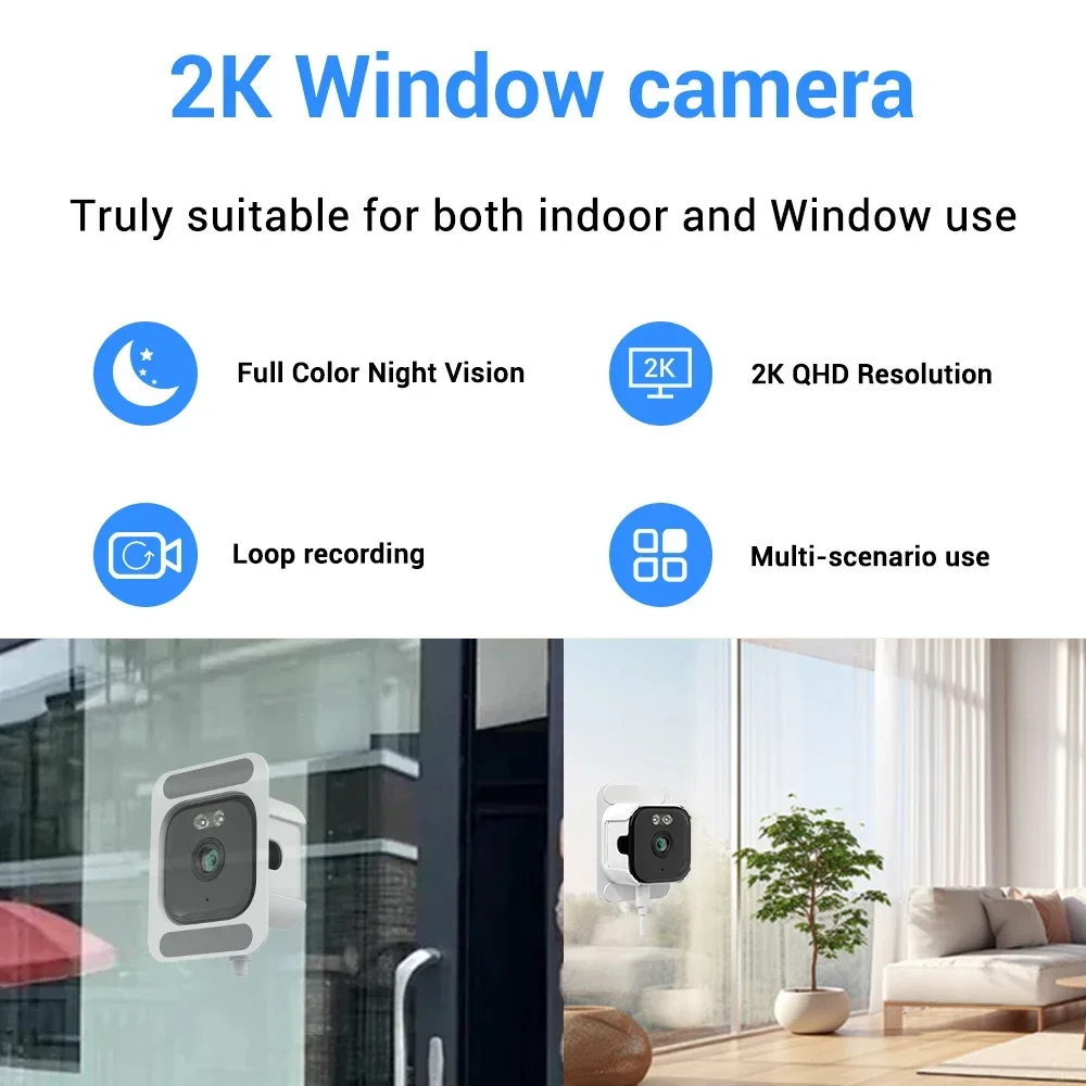 2K HD Smart Window Camera 2.4G/5G WiFi Indoor Cameras For Home Security Color Night Vision Motion Detection 24/7 Recording 4