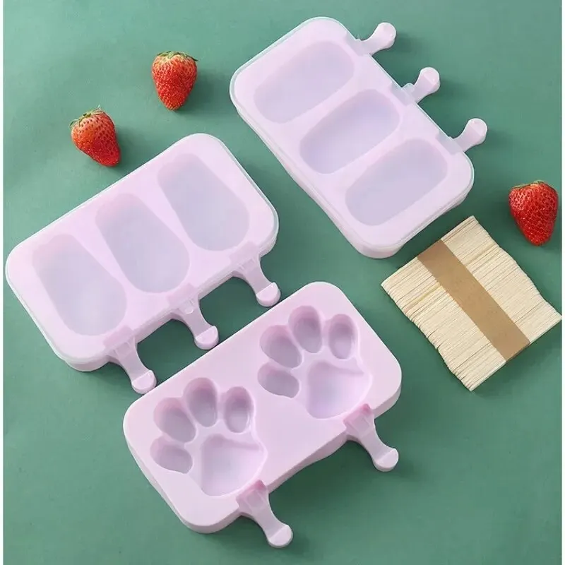 ice cream mold Silicone Ice Cream Mold Popsicle Siamese Molds Lid DIY Homemade Ice Lolly Cartoon Cute Image Handmade Kitchen Tools