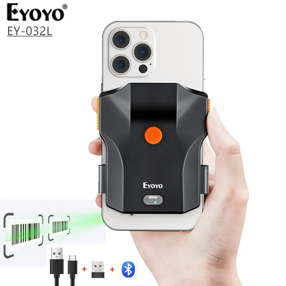 

Сканер штрих-кода Eyoyo, 2D, Bluetooth, с задней зажимом, портативный 1D сканер QR 2,4 ГГц, беспроводной считыватель штрих-кодов для IPhone, Android, IOS