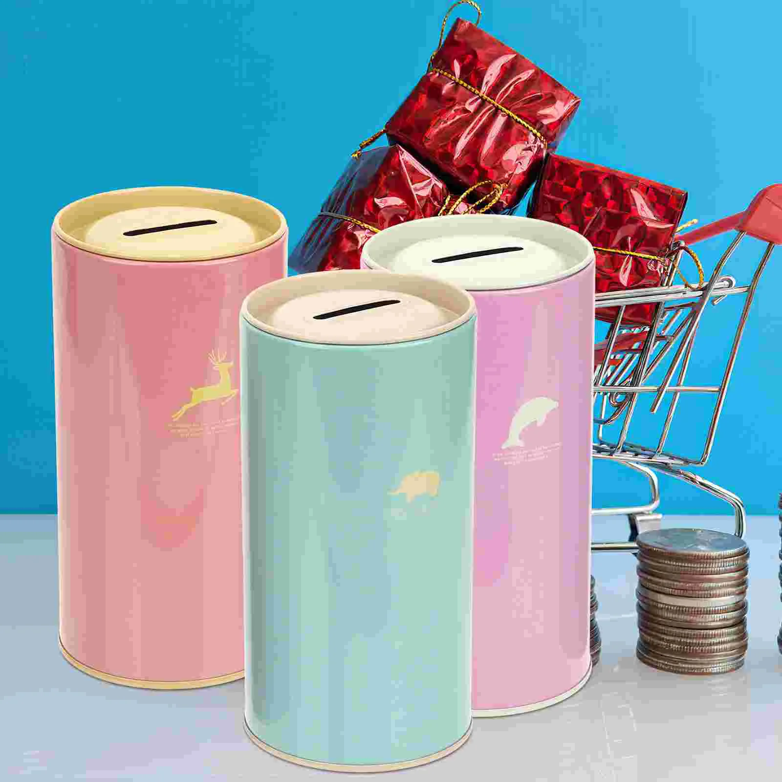 3 Pcs Cartoon Round Piggy Bank Child Girls Money Jar Challenge Desktop Coin Container 5