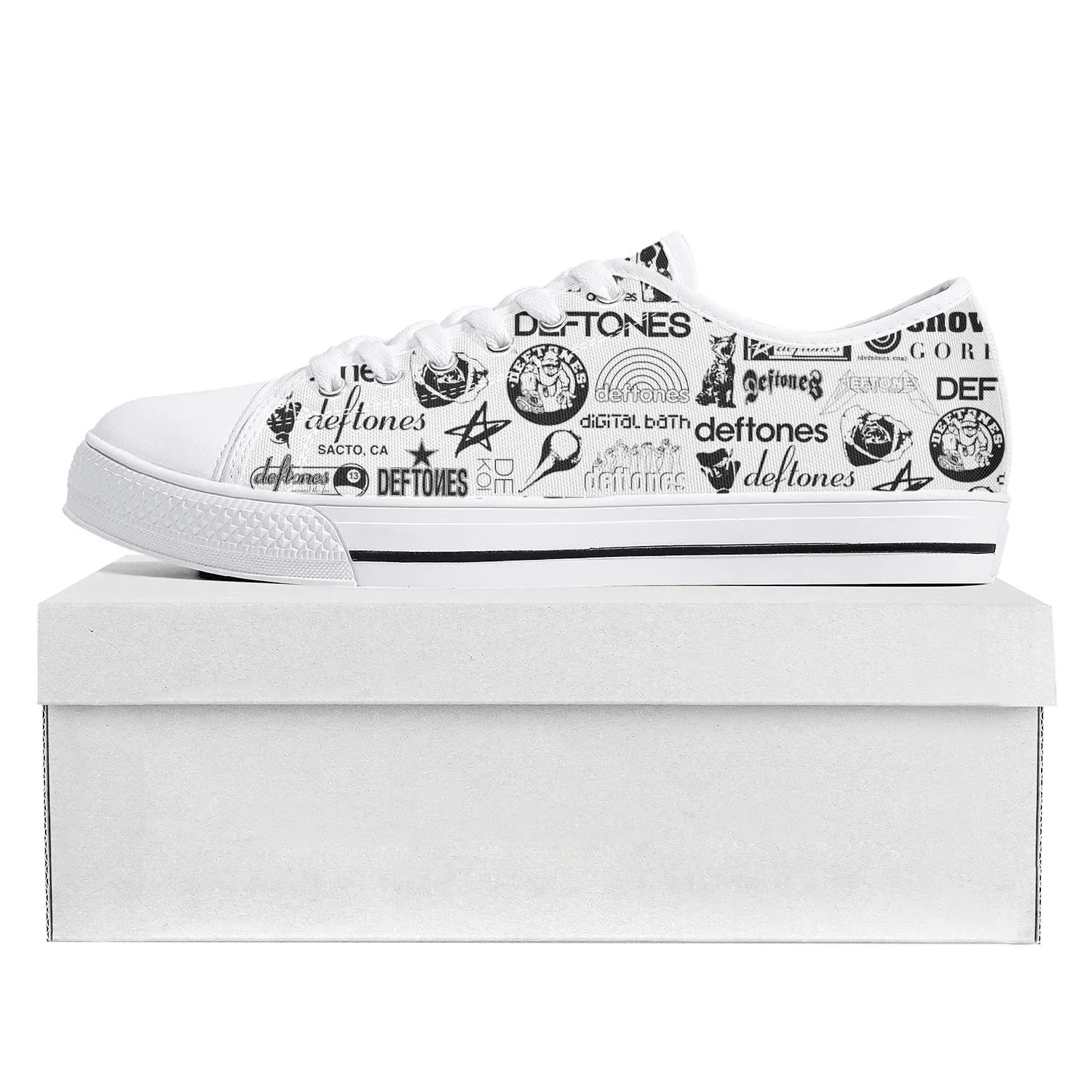 D-Deftones Rock Band Low Top High Quality Sneakers Mens Womens Teenager Canvas Skeleton Couple Shoes Pop Sneaker Custom Shoe