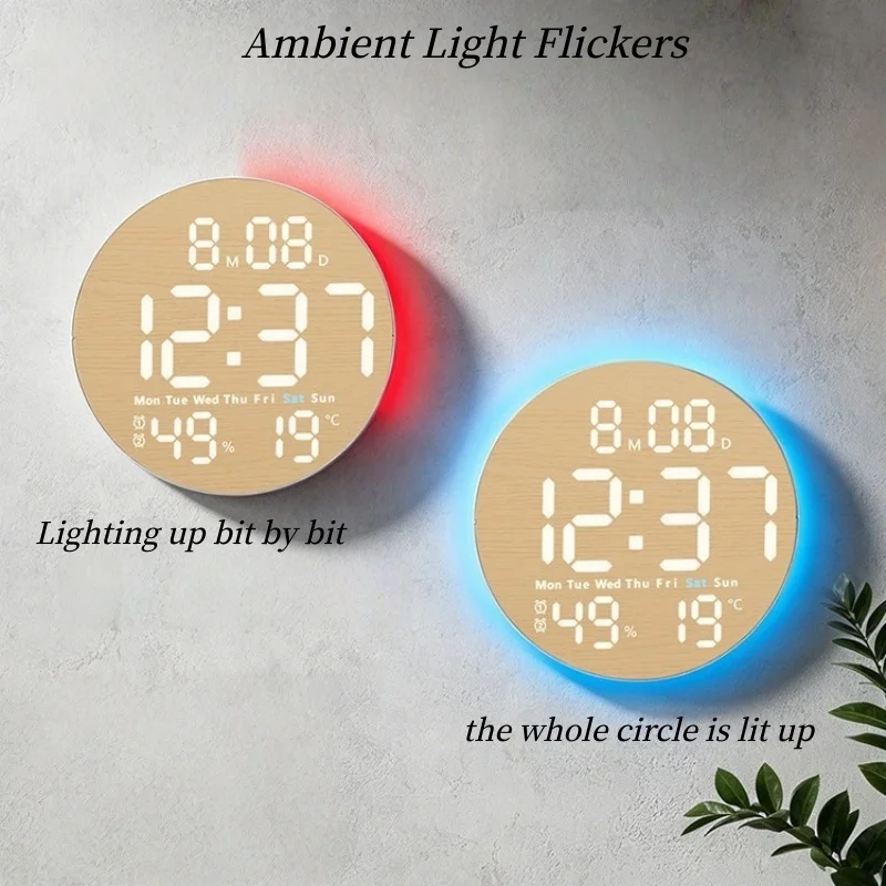 10 Inch Digital Wall Clock with Mood Light TEMP Humidity Date Week Timer Brightness Adjustment Remote DST LED Alarm Clock 1
