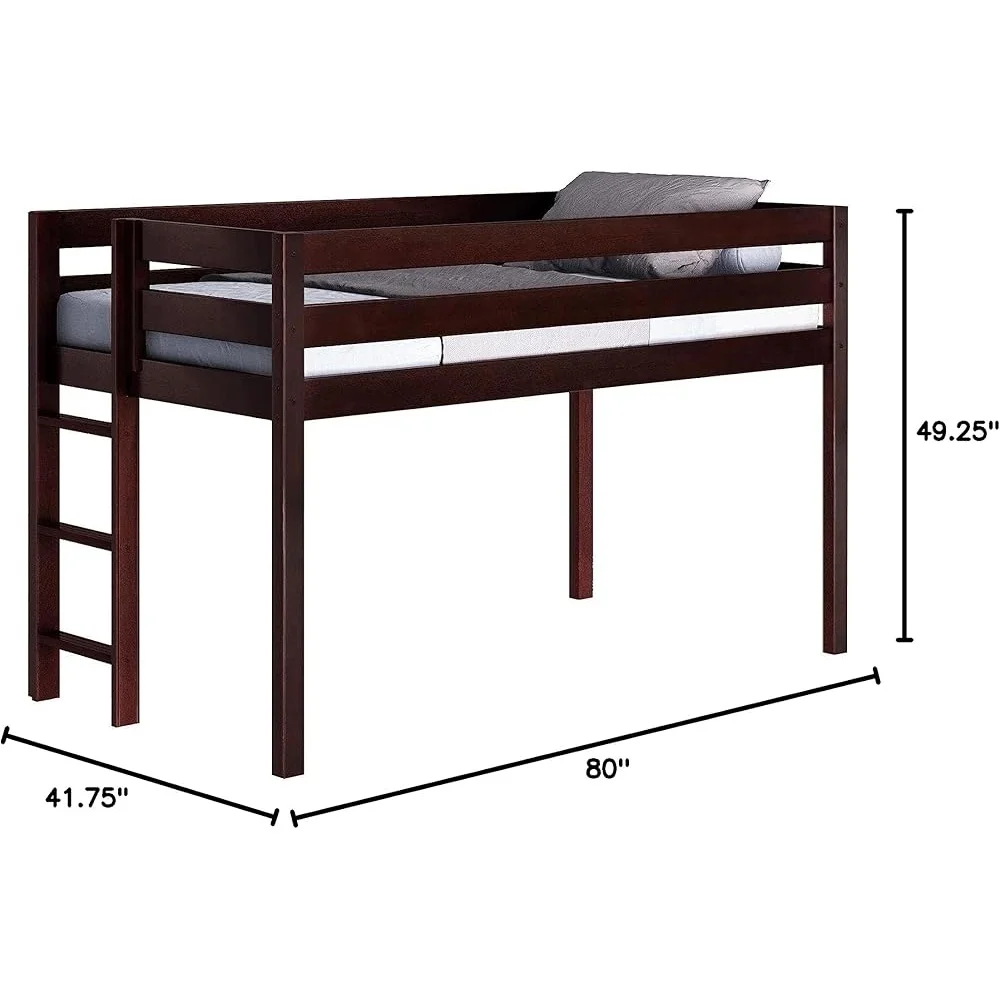 Contemporary Twin Low Loft Bed with End Ladder Solid Wood Cherry Slats Assembly Required Space Saving Kids Furniture 3