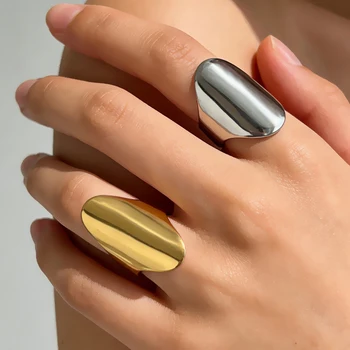 Anello Ovale Lucido in Acciaio Inossidabile per Donna e Uomo, Anello Aperto Semplice Vintage, Gioiello Versatile Regolabile Stile Hip-hop, Regalo