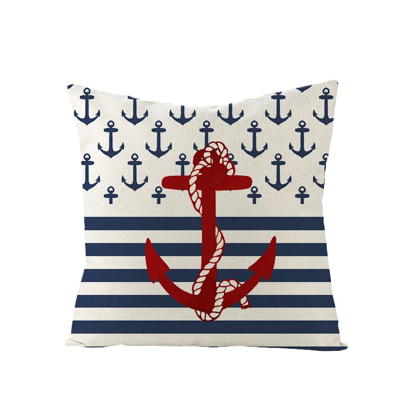 Couch Decorative Pillow Covers 18x18 Inches Navy Blue Pillow Case Boat Anchor Print Cushion Cover Outdoor Home Decor Pillowcases
