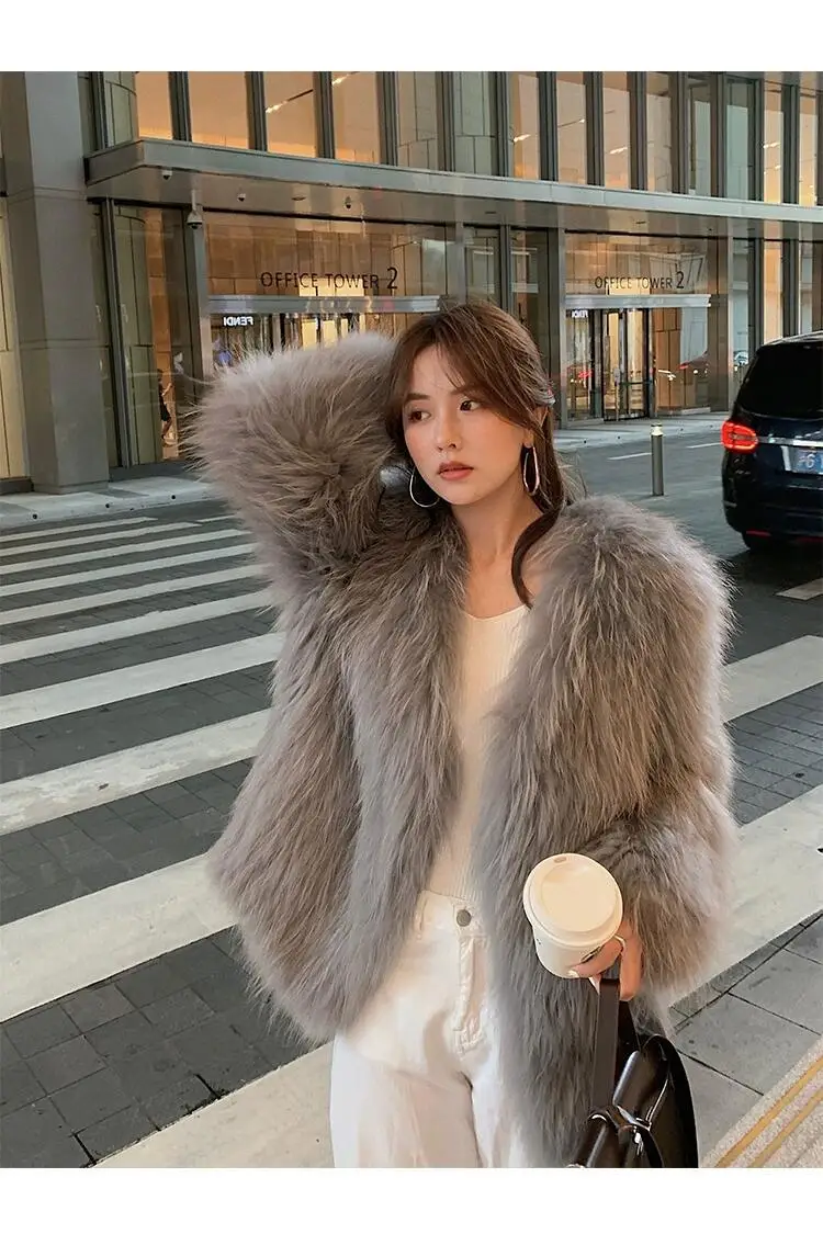 Fashion Double-Sided Woven Fur Women's Coat 2023 Autumn Winter Commute Style Real Fur V-neck Long Sleeve Slim Mid-Length Coat