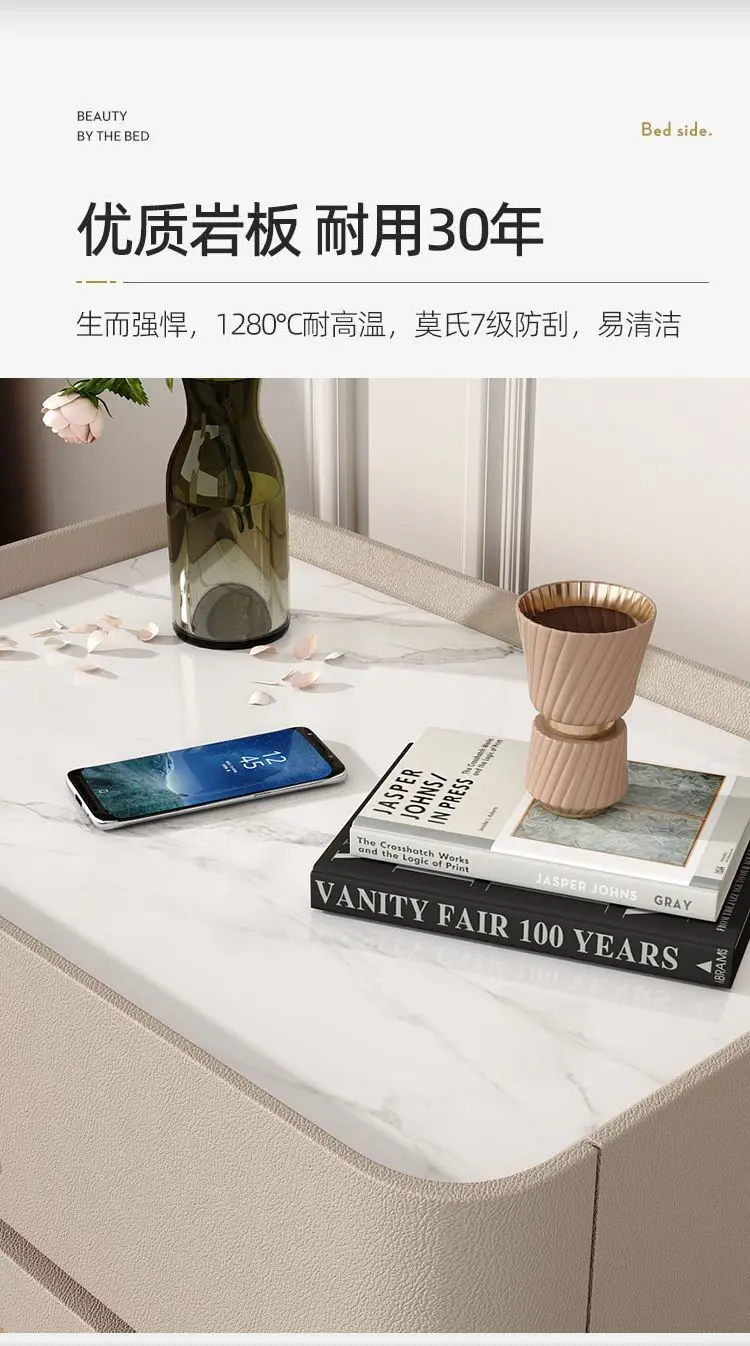 Description Picture 4 of itemDisplay 50*50*40cm Bedside Table Slate Night Stand Bedroom Solid Wood Bedroom Furniture Organizer Storage Cabinat 2 Drawer WRXYH