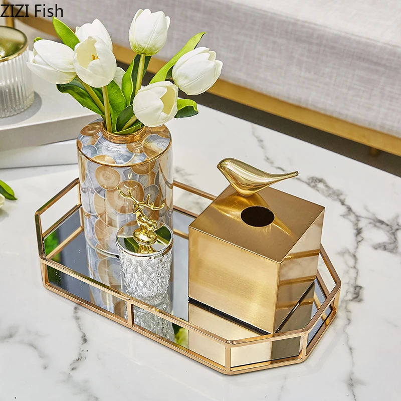 European Luxury Brass Color Tissue Box Creative Geometric Animal Seat Type Storage Canister Living Room Modern Home Decor
