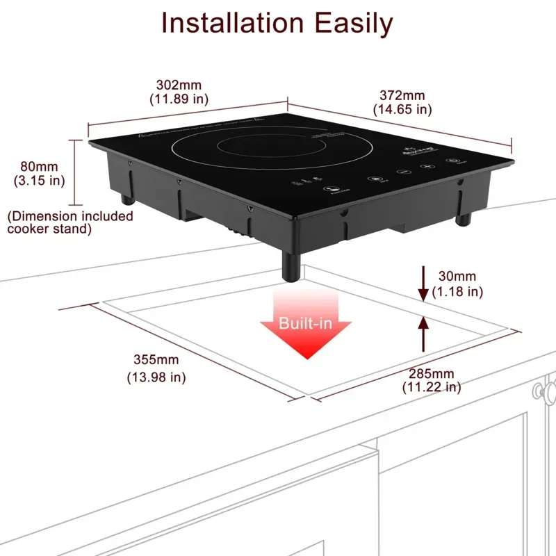 QWSensor Touch Induction Burner,Duxtop Built-in Countertop Burner,Portable Induction Cootop, Safety Lock,1800W BT-200T1/8600BI