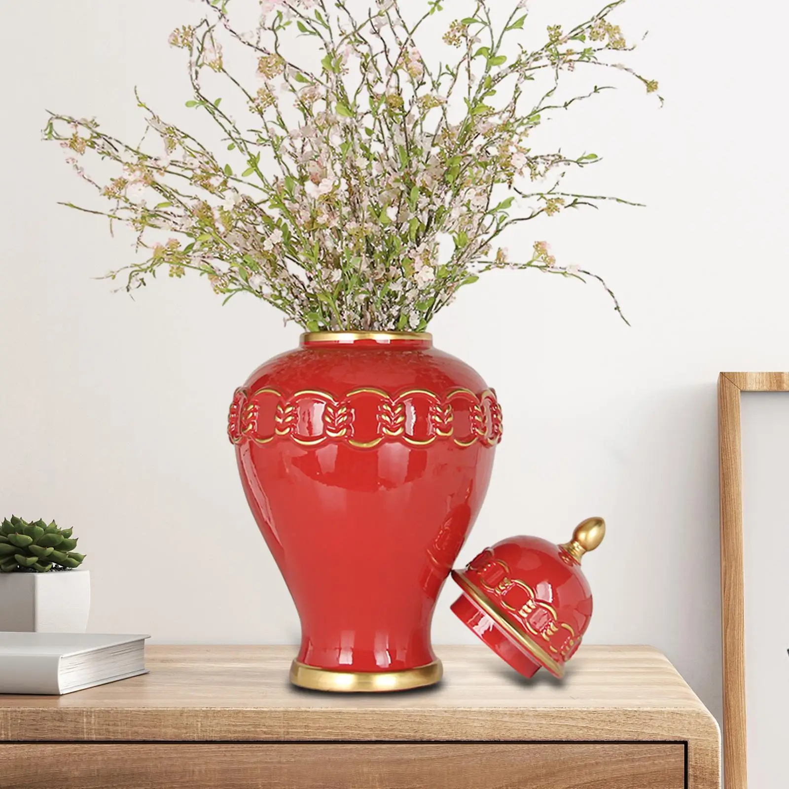 

Porcelain Ginger Jar Chinoiserie Display Handicraft Temple Jar Ceramic Vase for