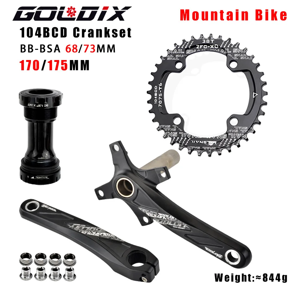 GOLDIX-Peças de bicicleta de montanha, 104BCD, dente largo e estreito, 170mm, 175mm, anéis de cadeia redondos e ovais, 32T, 34T, 36T, 38T, MTB