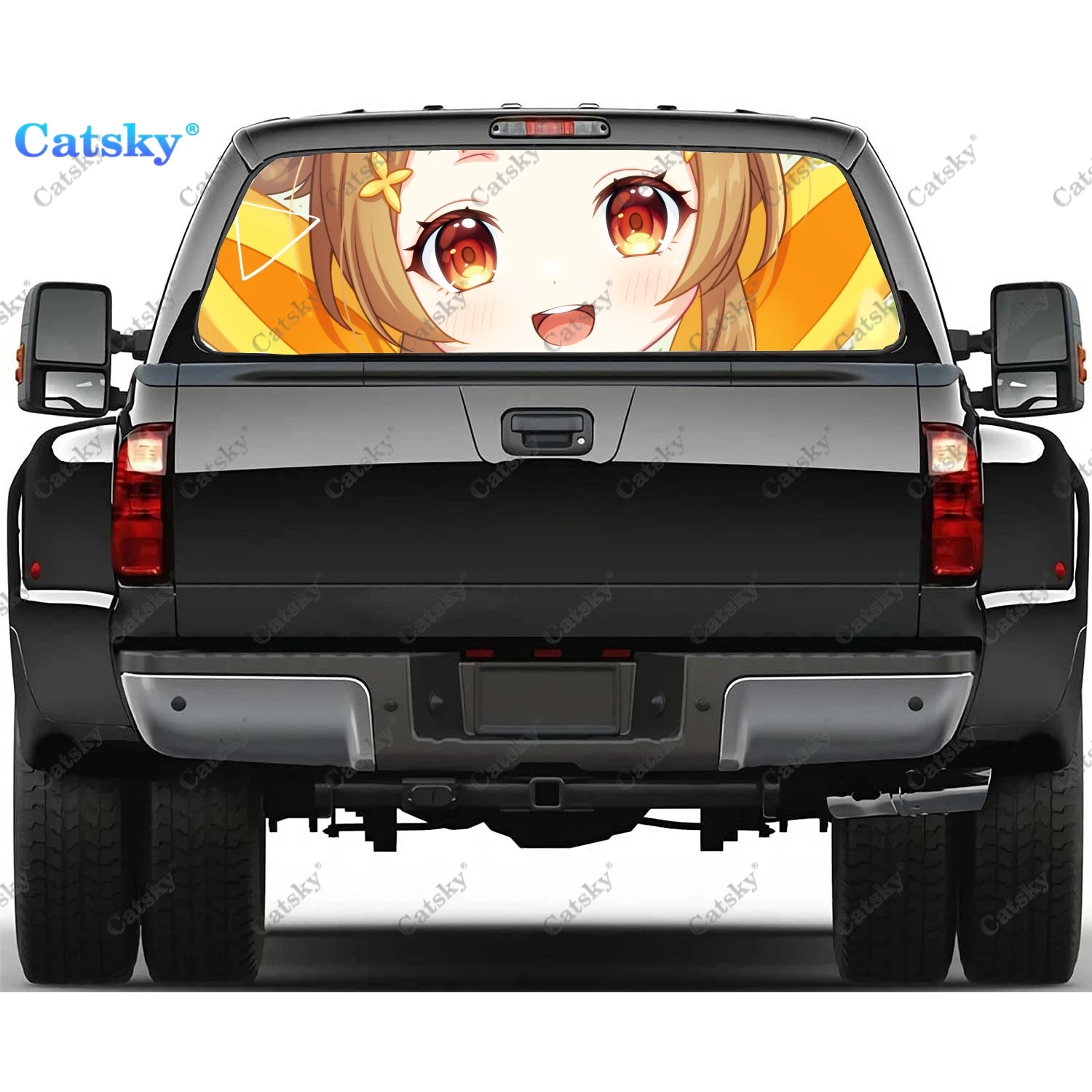 

Наклейки для заднего стекла Chibi Genshin для грузовика, наклейка на окно пикапа, тинт для заднего стекла, графическая перфорированная виниловая наклейка для грузовика