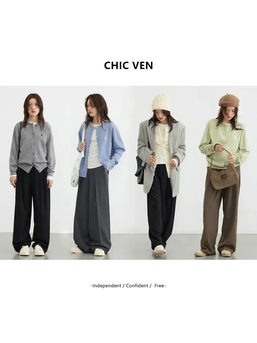 CHIC VEN 여성 티셔츠 새로운 멀티 컬러 옵션 간단한 솔리드 토끼 자수 니트 카디건 스웨터 가을 봄 2025