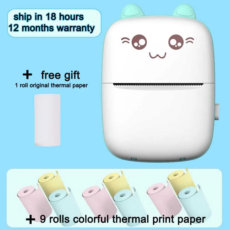 Portable Thermal Printer MINI CAT Print Paper Photo Pocket Thermal Printer 58mm Printing Wireless Bluetooth Android IOS Printers small phone printer Printers