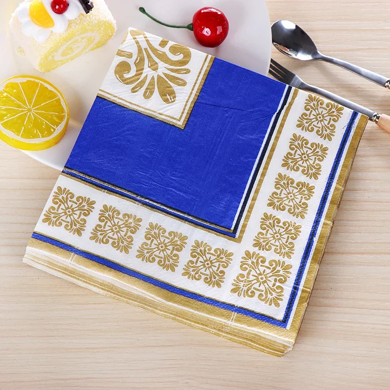 Colorful Printing Napkin Placemat Paper Wine Glass Flower Arrangement Paper Wedding Facial Tissue Wedding Party Gold Blue Napkin