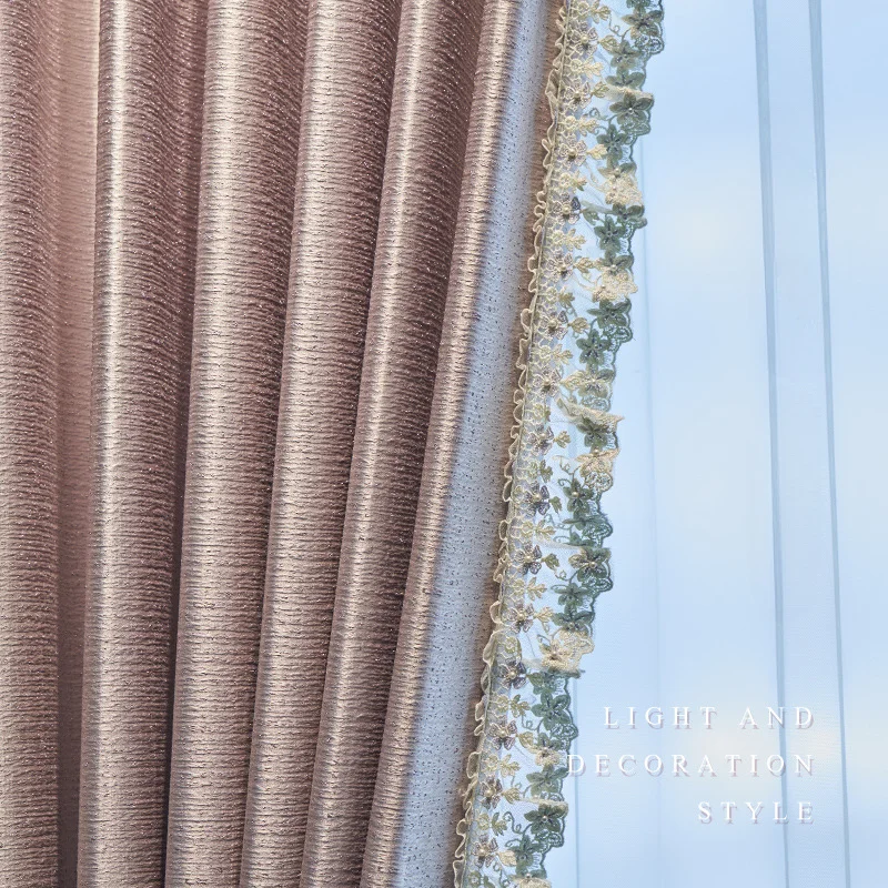 

Light Luxury Warm Curtains for Living Room Pink High-Precision Curtain Bedroom Shading Cortina Valance Embroidered Tulle, Custom