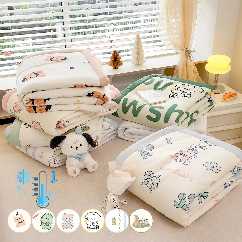 YanYangTian Summer Quilt Thin Wadding Blanket Cute Printing Four Seasons Quilt Bedding Duvet Blanket Double Bed Comforter