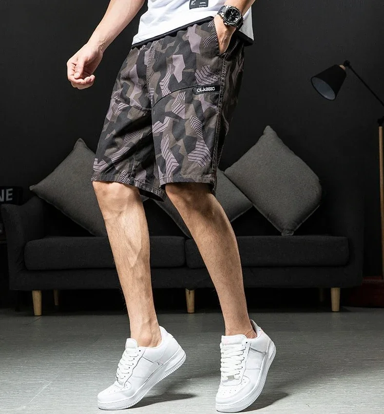 Mens Cargo Shorts Khaki Camo Long Bermuda Short Pants for