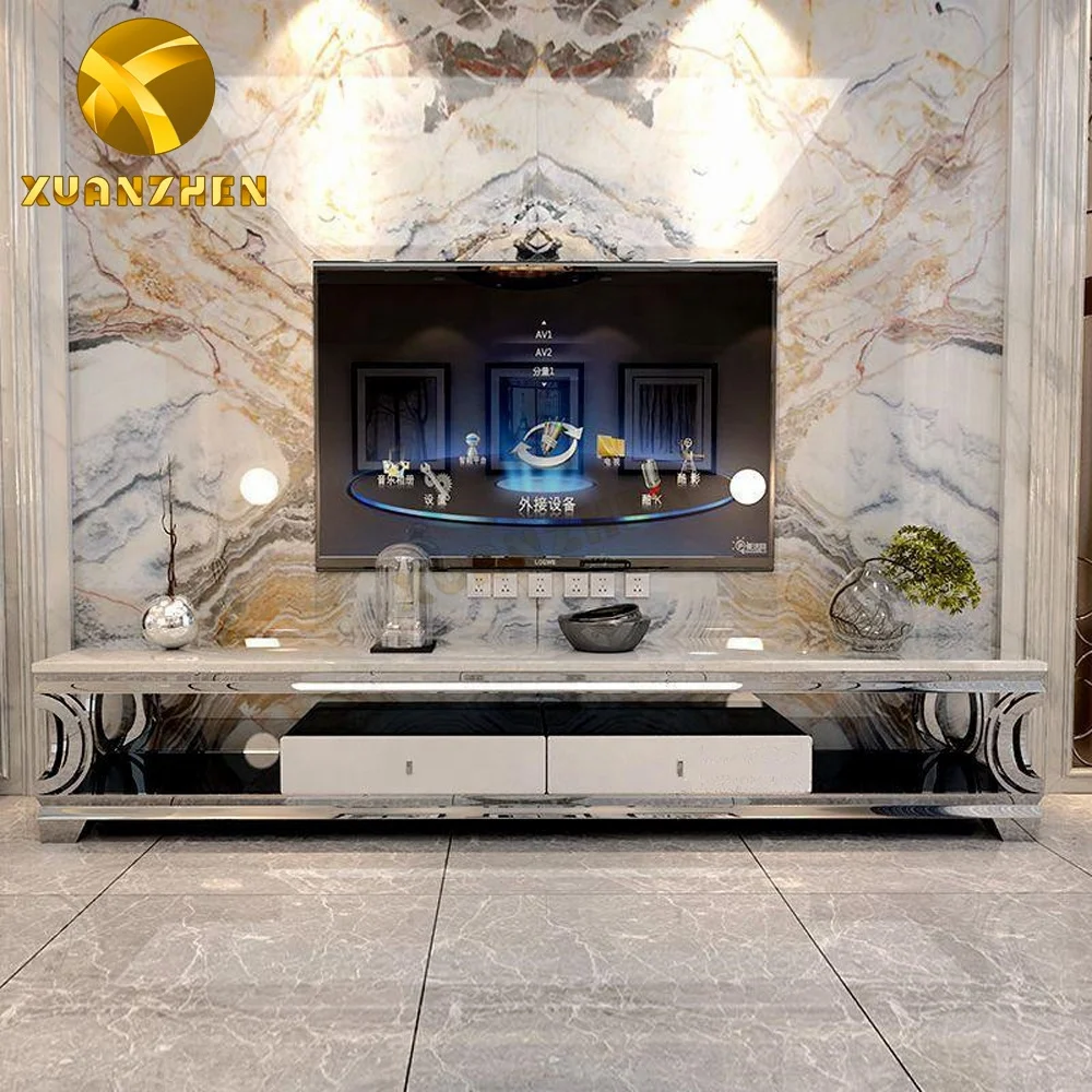 Living Room Furniture Sets New Model Stainless Steel Tv Stand Cabinet Luxury Tv Table Modern Stands With Drawer