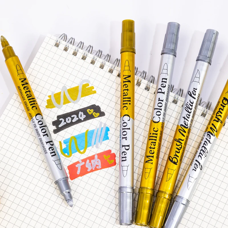 더블 헤드 금속 마커 펜, 골드 실버, 2.5mm, 하드 헤드, 브러시 헤드 마커, 그림 문구, 학교 용품, 3-6 개