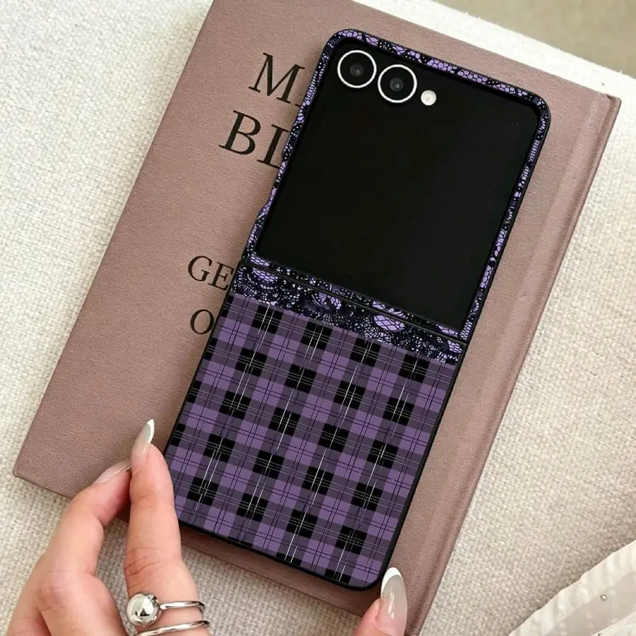 Plaid Lace Floral Back Phone Cover Case
