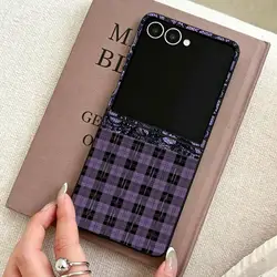 Plaid Lace Floral Back Phone Cover Case - Galaxy Z Flip 5G (Mix01)