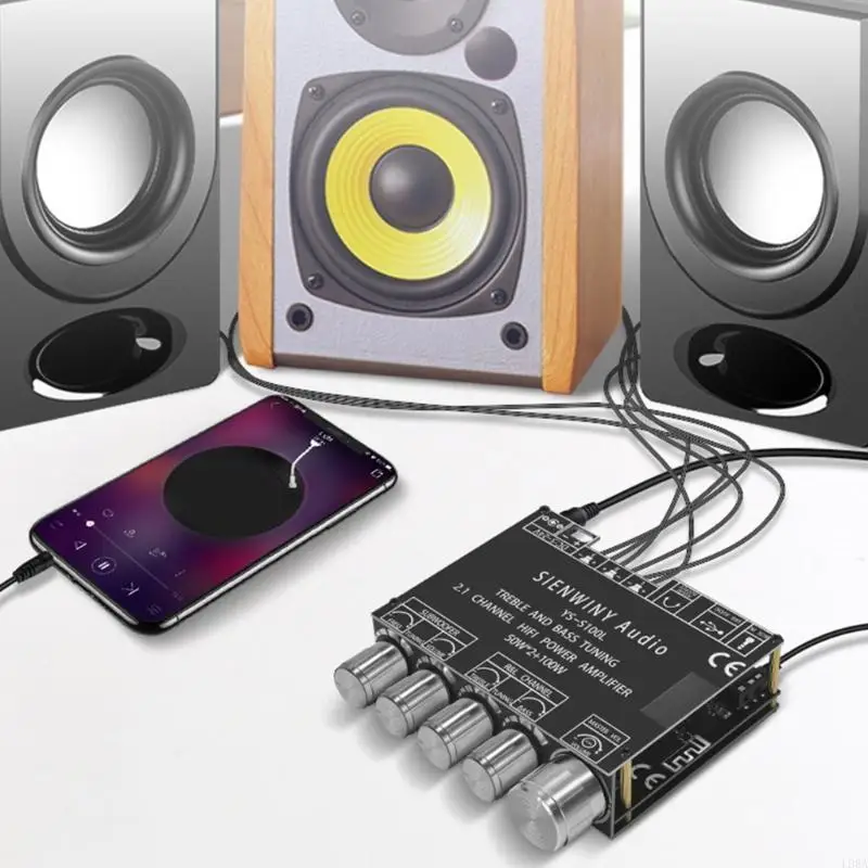 L9BA 블루투스 호환 스테레오 전력 증폭기 2x50W + 100W 자동차 홈용 TrebleBass가 포함된 2.1 채널 사운드 스테레오 수신기