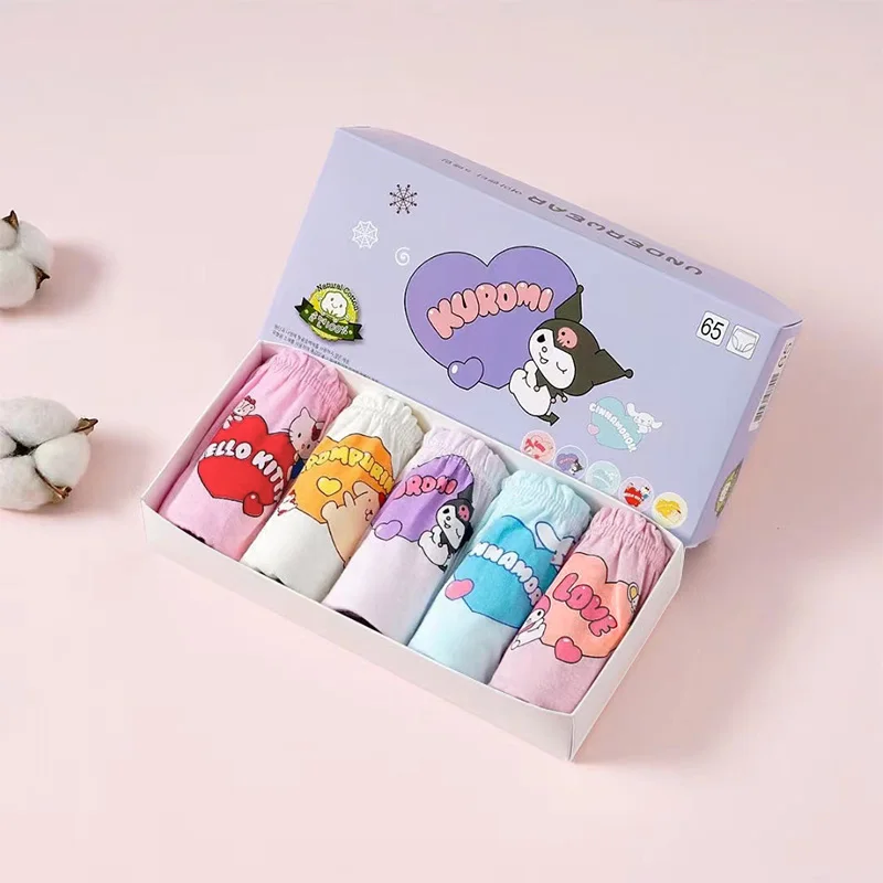 5/10 pezzi ragazze mutandine di cotone personaggio dei cartoni animati Hello Kitty Kuromi Pochacco ragazze carine triangolo biancheria intima morbida prescolare slip 3