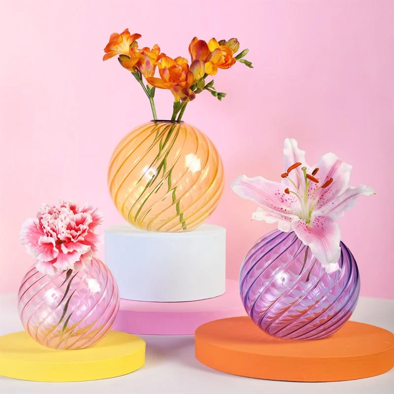 Mini Colorful Sphere Glass Bubble Vase for Flower Arrangement Cute Bud Vase Sphere Glass Art Flower Ware Home Decor 2