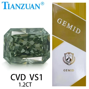 1.2ct VS1 Lab Grown Diamond CVD Radiant Cut Fancy Vivid Green Color 2EX Loose Gemstone Bead with GEMID Certified