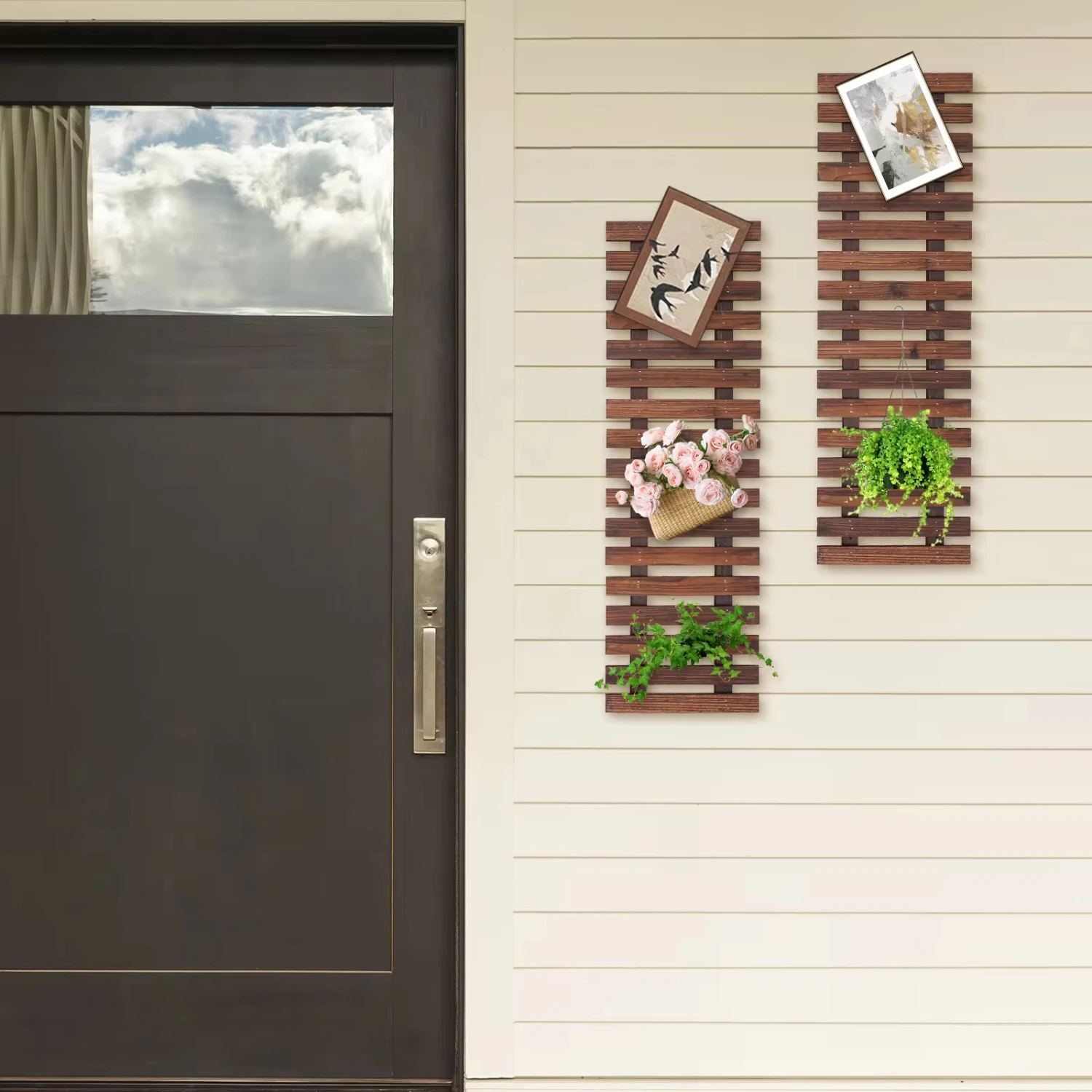 2 PCS Wall Planter Wooden Hanging Planter Rack Wooden Plant Wall Rack Thickened Crossbar Balconies Living rooms Cafes Gardens 4