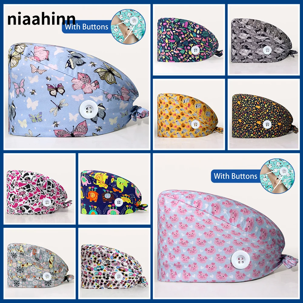 

Шапка-скраб с животным рисунком для женщин и мужчин, хлопковая шапка-скраб для больницы, медицинские рабочие шапки, Женская эластичная косметика для домашних животных