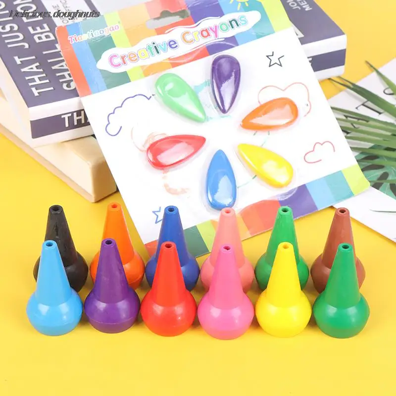 

12pcs Non-toxic Children's Safety Color Crayon Baby 3D Finger Art Supplies Kindergarten Easy to Erase Educational Kid Stationery